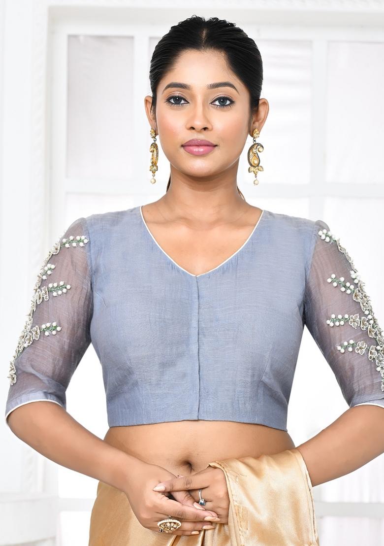 Grey Embroidered Chanderi Blouses
