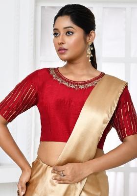 Maroon Embroidered Silk Blouses