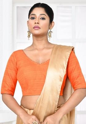 Orange Embroidered Raw Silk Blouses