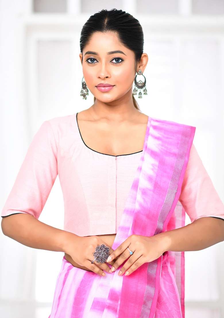 Pink Embroidered Matka Silk Blouses - Indya