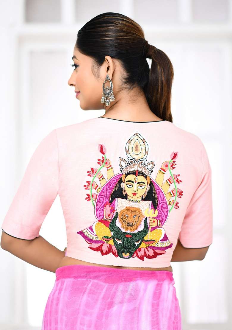 Pink Embroidered Matka Silk Blouses - Indya