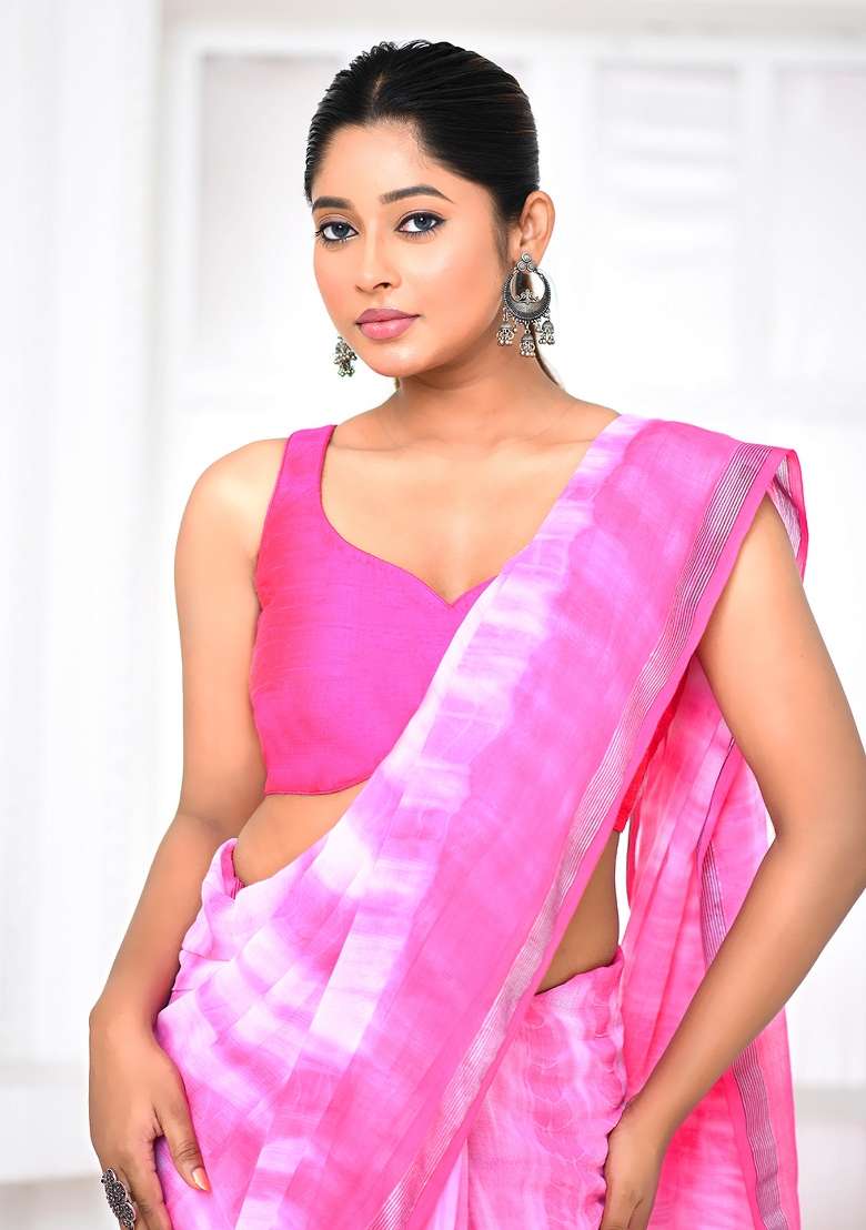 Rani Pink Embroidered Raw Silk Blouses - Indya