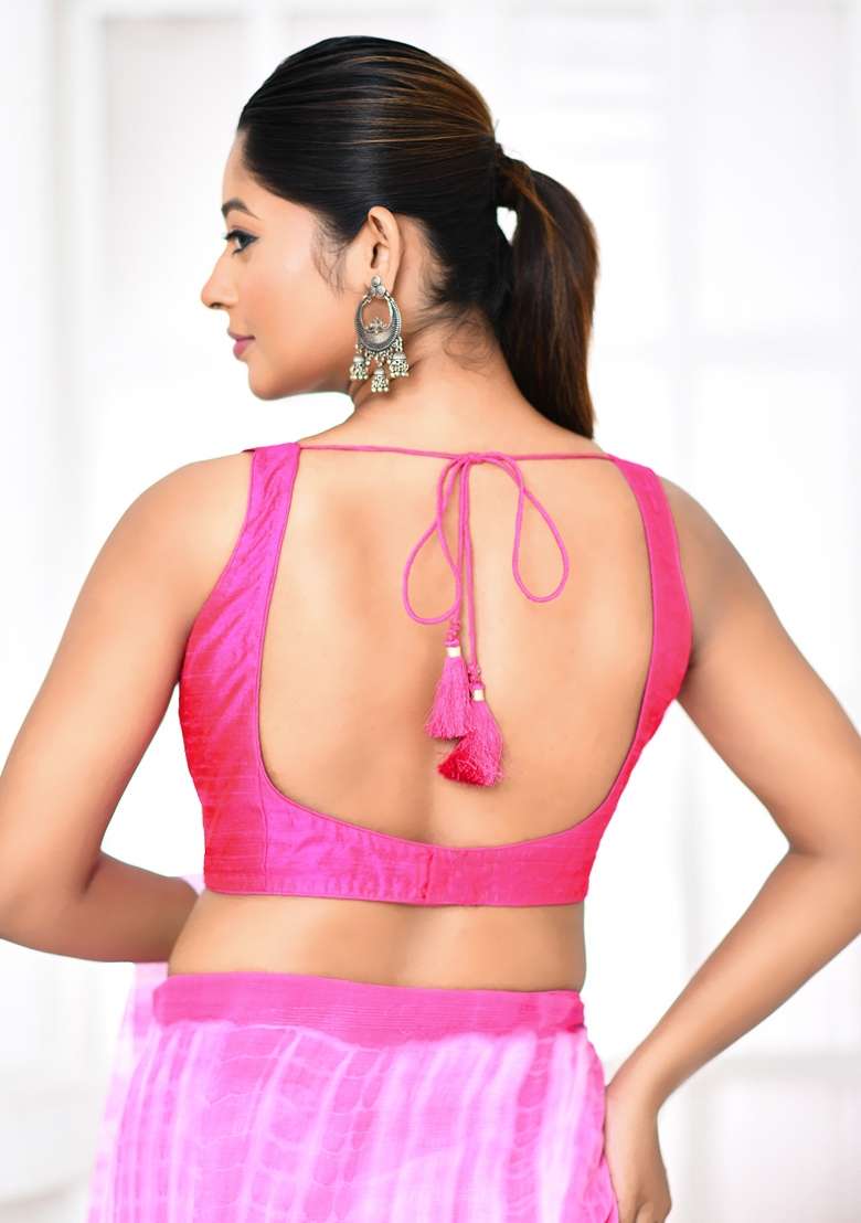 Rani Pink Embroidered Raw Silk Blouses - Indya