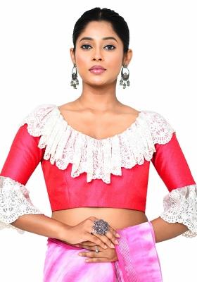 Rani Pink Embroidered Raw Silk Blouses