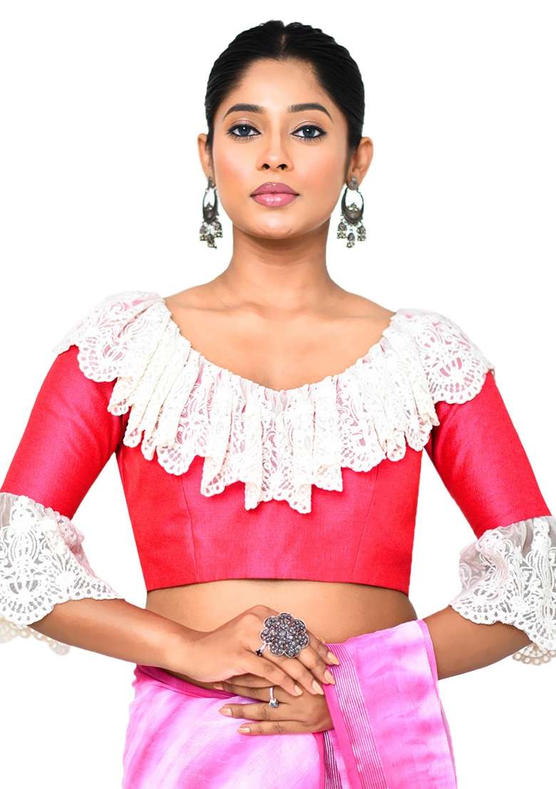 Rani Pink Embroidered Raw Silk Blouses - Indya