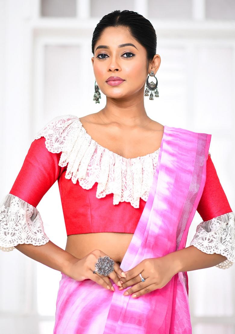 Rani Pink Embroidered Raw Silk Blouses