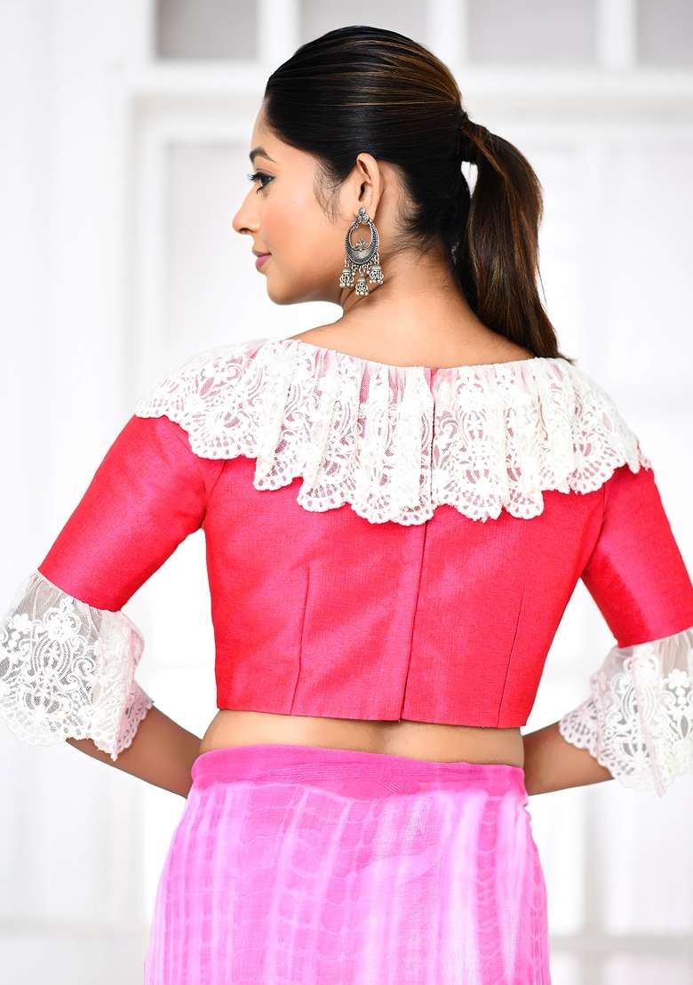 Rani Pink Embroidered Raw Silk Blouses - Indya