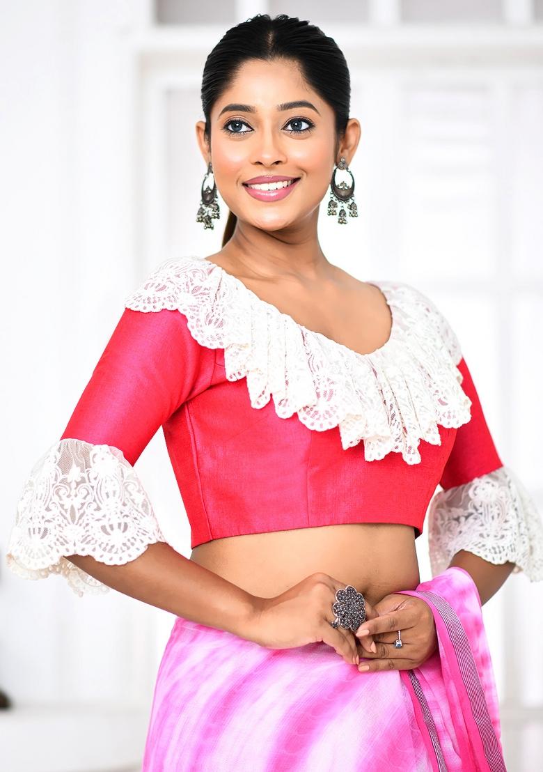 Rani Pink Embroidered Raw Silk Blouses