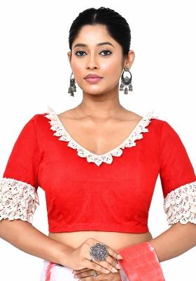 Red Embroidered Silk Blouses