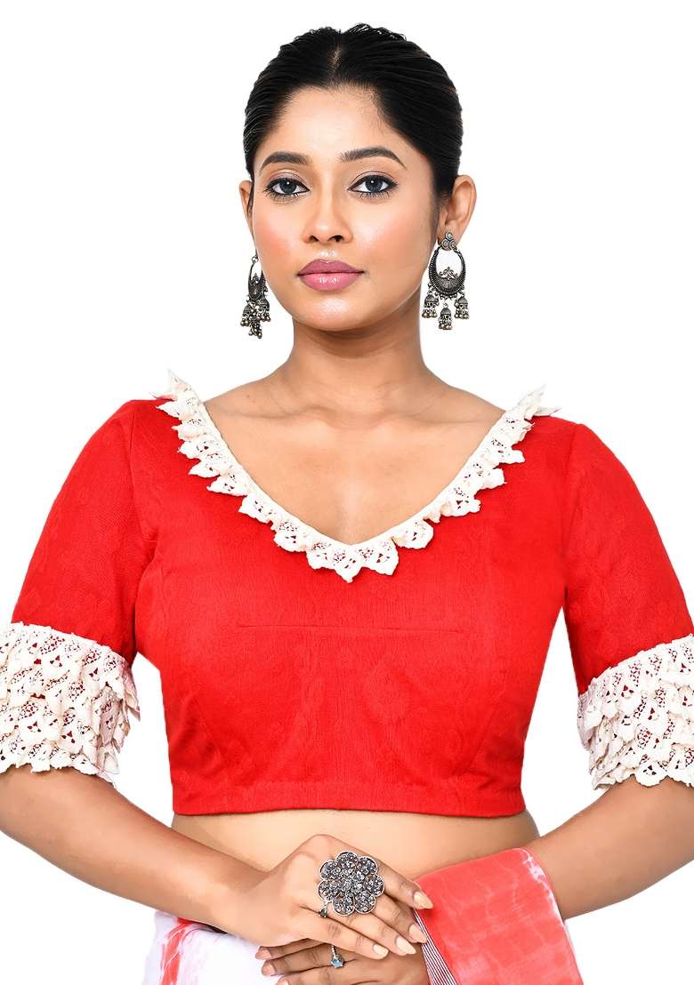 Red Embroidered Silk Blouses - Indya