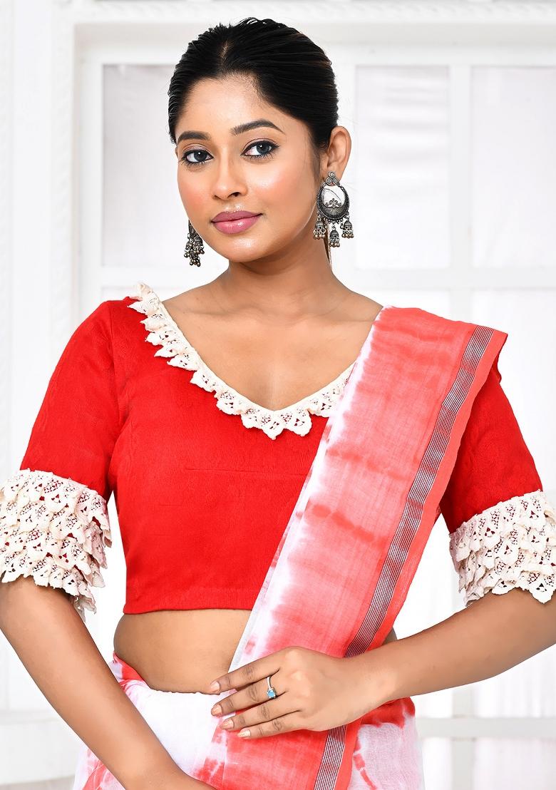 Red Embroidered Silk Blouses