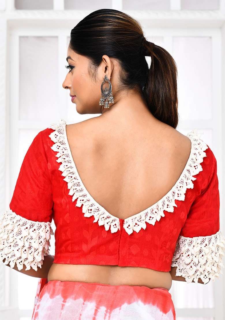 Red Embroidered Silk Blouses - Indya