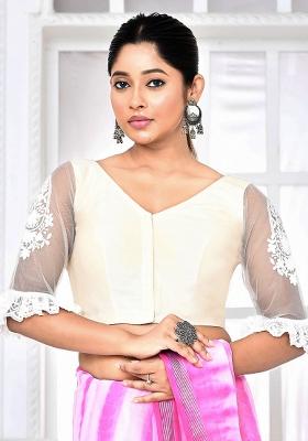 White Embroidered Matka Silk Blouses