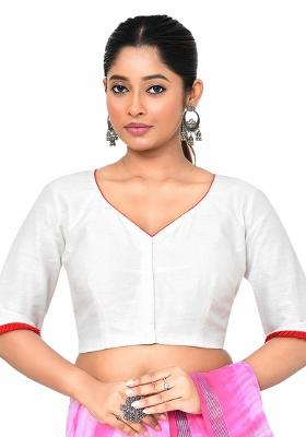 White Embroidered Matka Silk Blouses