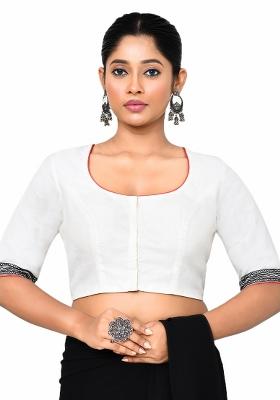 White Embroidered Matka Silk Blouses