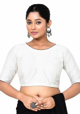 White Embroidered Matka Silk Blouses