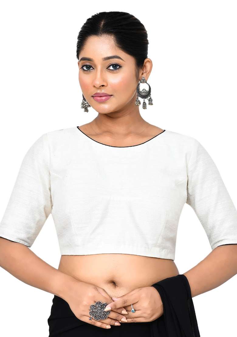 White Embroidered Matka Silk Blouses - Indya