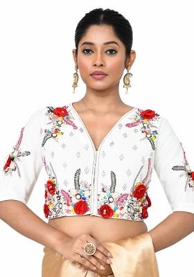 White Embroidered Silk Blouses