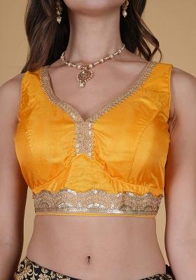 Yellow Silk Lace Stitched Blouse