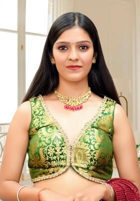 Green Banarsi Brocade Lace Stitched Blouse