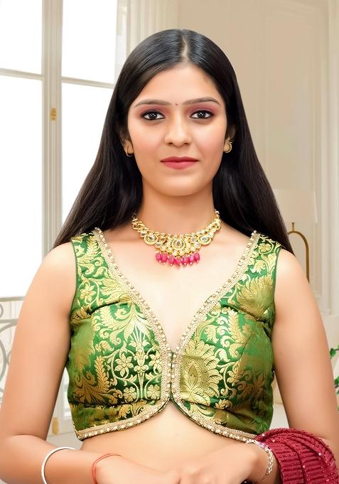 Green Banarsi Brocade Lace Stitched Blouse