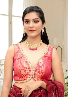 Hot Pink Banarsi Brocade Lace Stitched Blouse