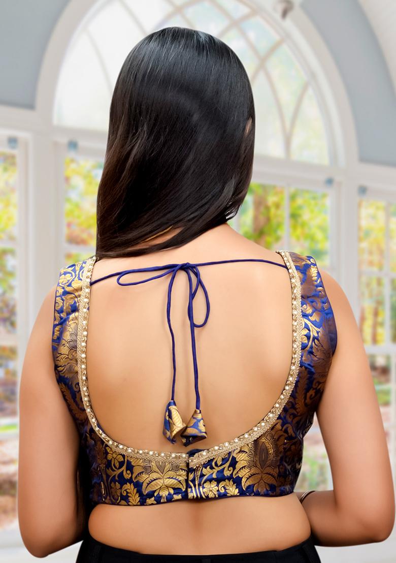 Navy Blue Banarsi Brocade Lace Stitched Blouse