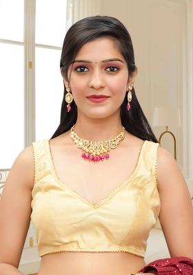 Golden Dupion Silk Lace Stitched Blouse