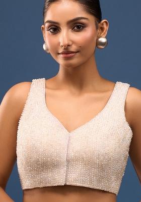 Rainbow White Crystal Silk Rainbow White Crystal Hand Embroidery Stitched Blouse