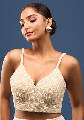 Pearl White Silk Pearl White Hand Embroidery Stitched Blouse