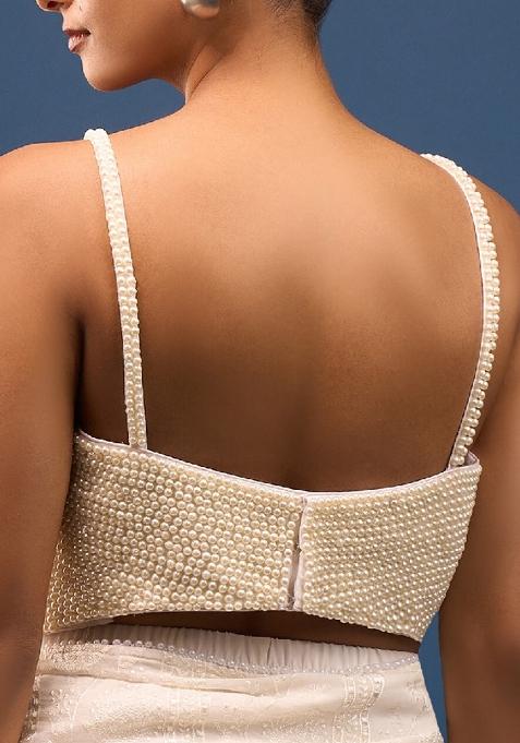 Pearl White Silk Pearl White Hand Embroidery Stitched Blouse