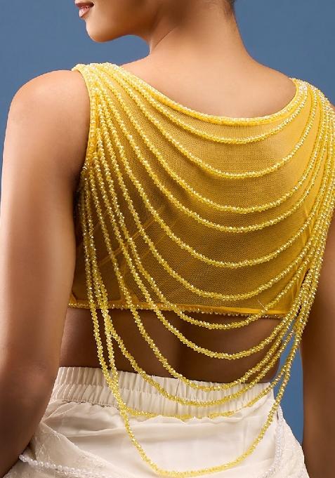 Yellow Silk Crrystal Beads Stitched Blouse