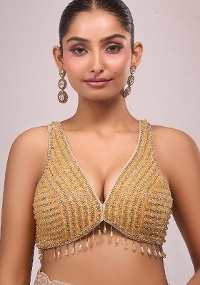 Golden Silk Crrystal Beads Stitched Blouse