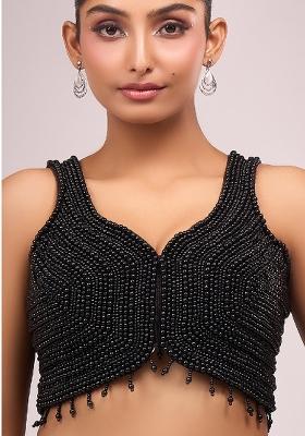 Black Silk Pearl Stitched Blouse