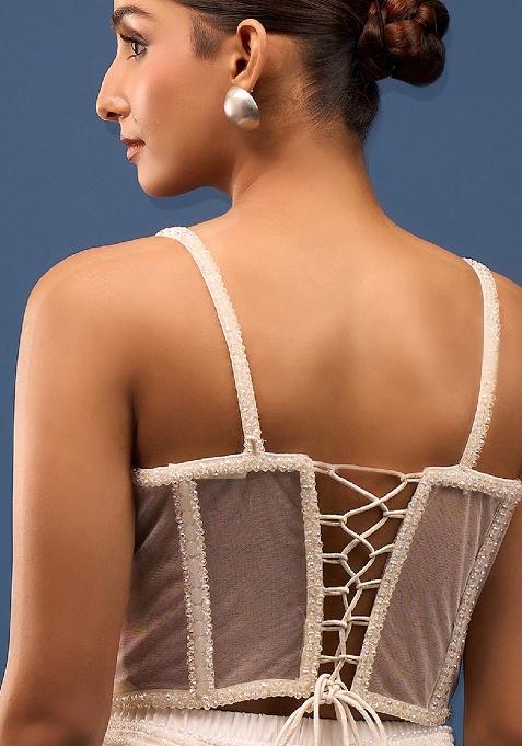 White Silk Crrystal Beads Stitched Blouse