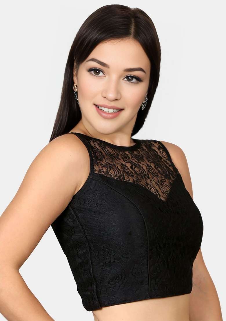 Black Back Hook Closure Net Blouse - Indya