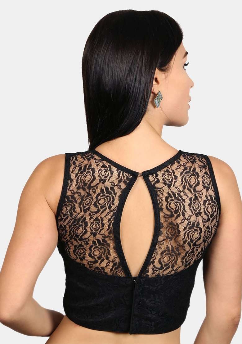 Black Back Hook Closure Net Blouse - Indya