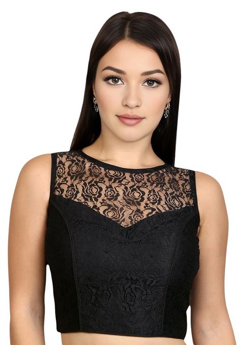 Black Back Hook Closure Net Blouse