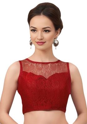 Maroon Back Hook Closure Net Blouse