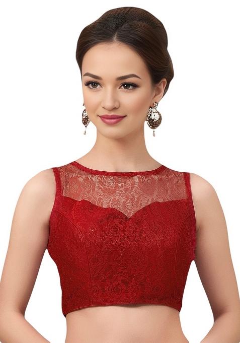 Maroon Back Hook Closure Net Blouse