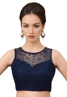 Navy Blue Back Hook Closure Net Blouse