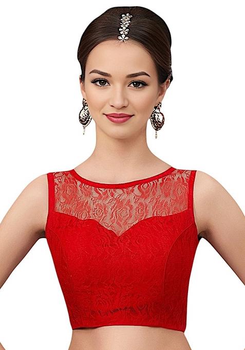 Red Back Hook Closure Net Blouse