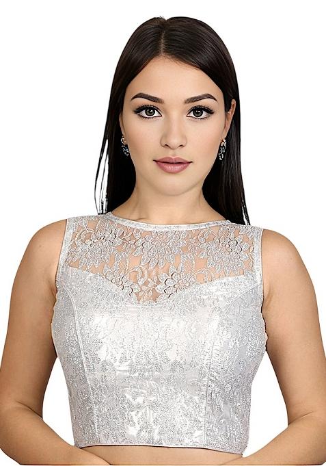 Silver Back Hook Closure Net Blouse