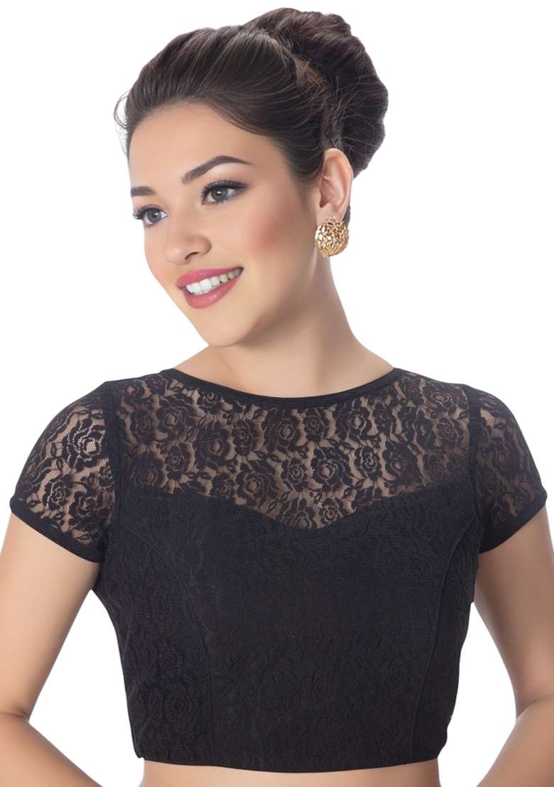Black Back Hook Closure Net Blouse - Indya