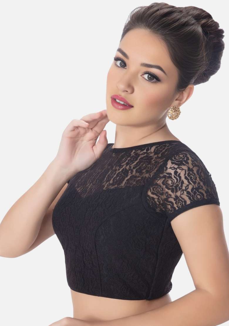 Black Back Hook Closure Net Blouse - Indya