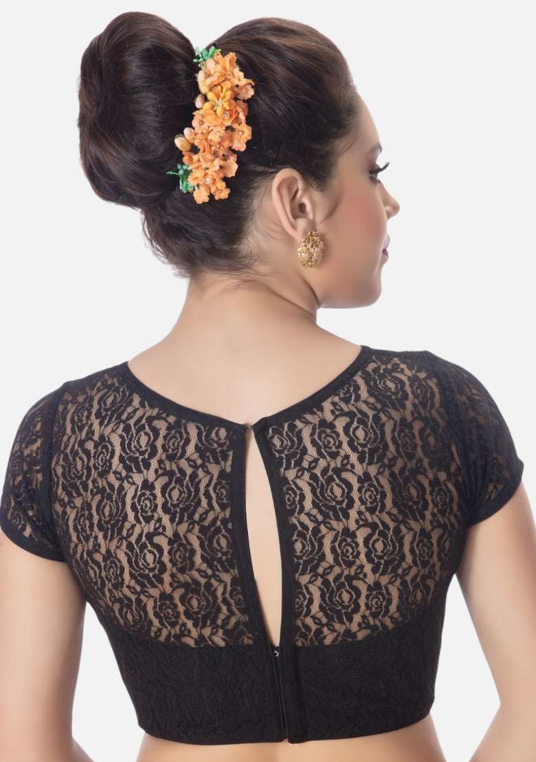 Black Back Hook Closure Net Blouse - Indya