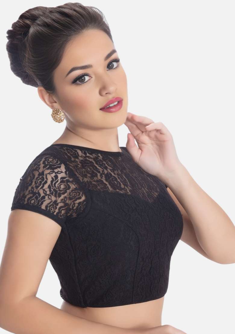 Black Back Hook Closure Net Blouse - Indya
