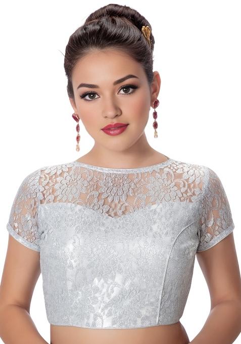 Silver Back Hook Closure Net Blouse