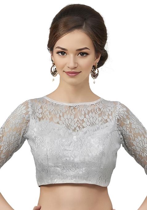 Silver Back Hook Closure Net Blouse