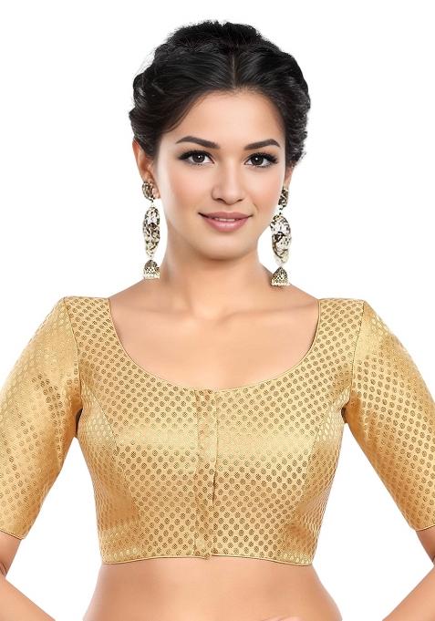 Gold Front Hook Closure Brocade Blouse